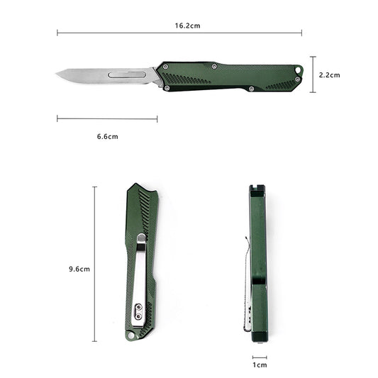 Aluminum Alloy Utility Knife With Green Handle Including 5 Stainless Steel Blades