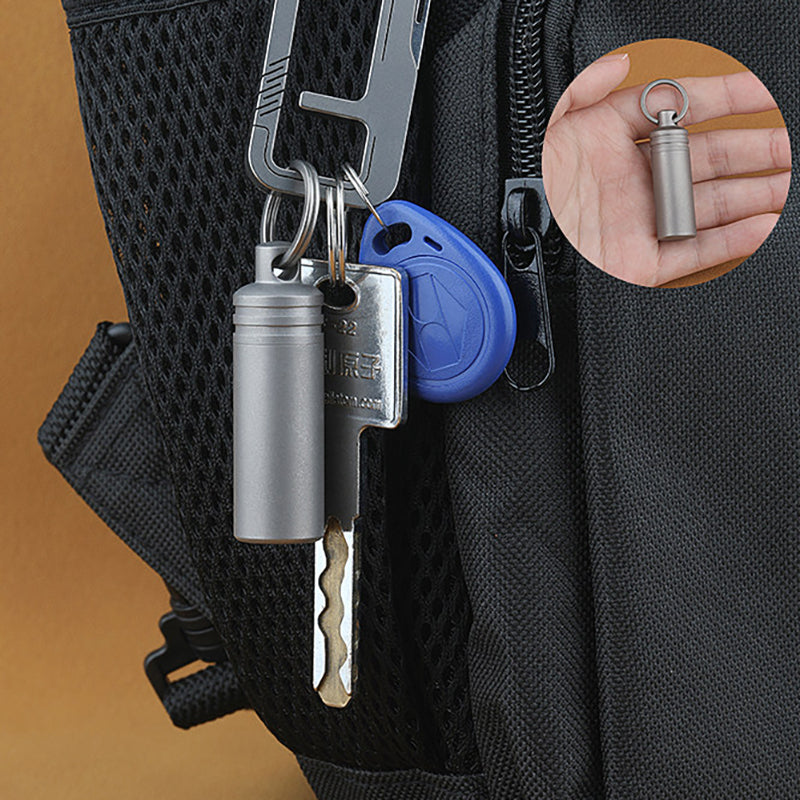 Pure Titanium Small Pill Box With Key Ring, Suitable For Outdoor Travel
