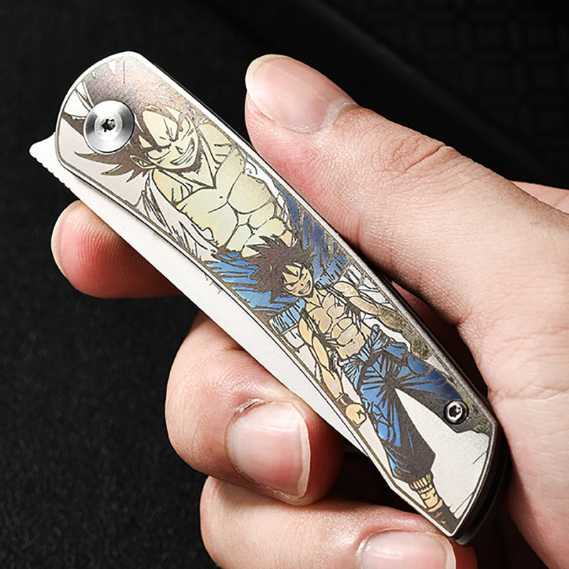 Exquisite Pattern Titanium Alloy Folding Knife M390 Blade Material Suitable For Outdoor Portable EDC Tools, Gift Collection