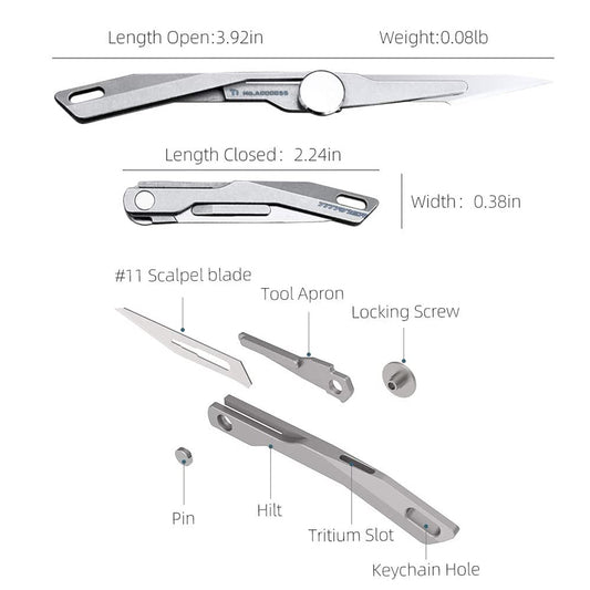 Titaner Titanium Mini Knife Surgical Folding Knife No. 11 Blade Falcon 1.0