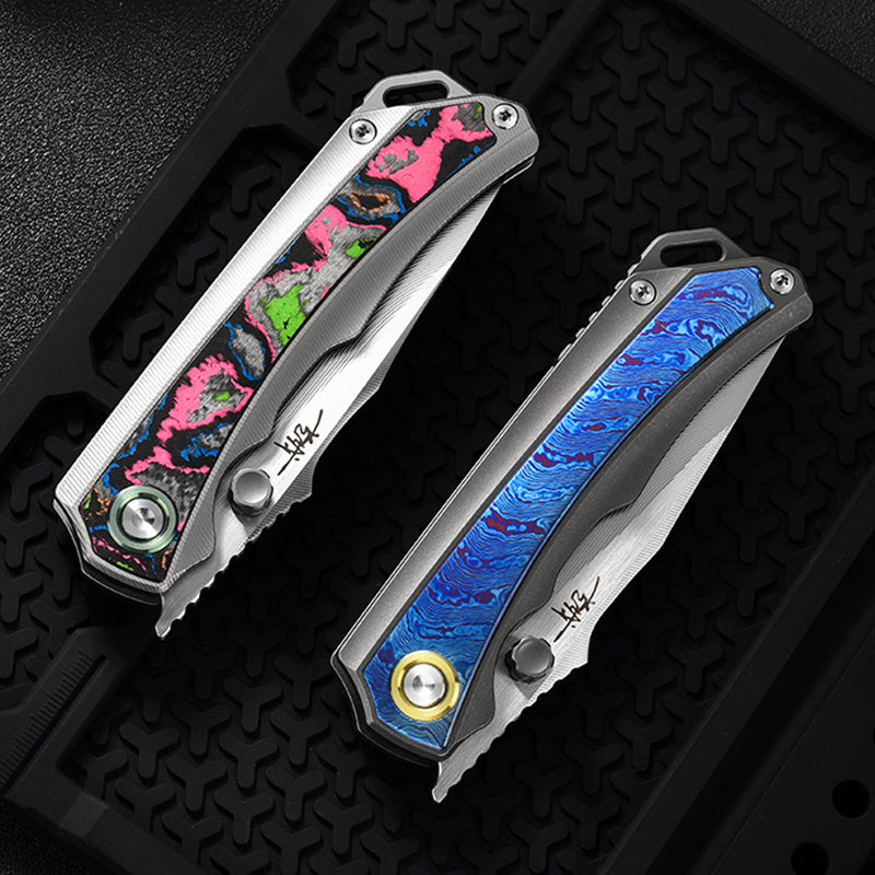 Titanium Alloy Folding Knife M390 Blade Material Titanium Horse Baked Blue Model Suitable For Outdoor EDC, Collection, Gift