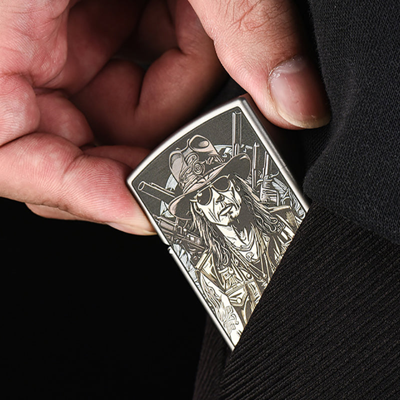 Western Denim Pattern Titanium Alloy Lighter Shell, Without Movement