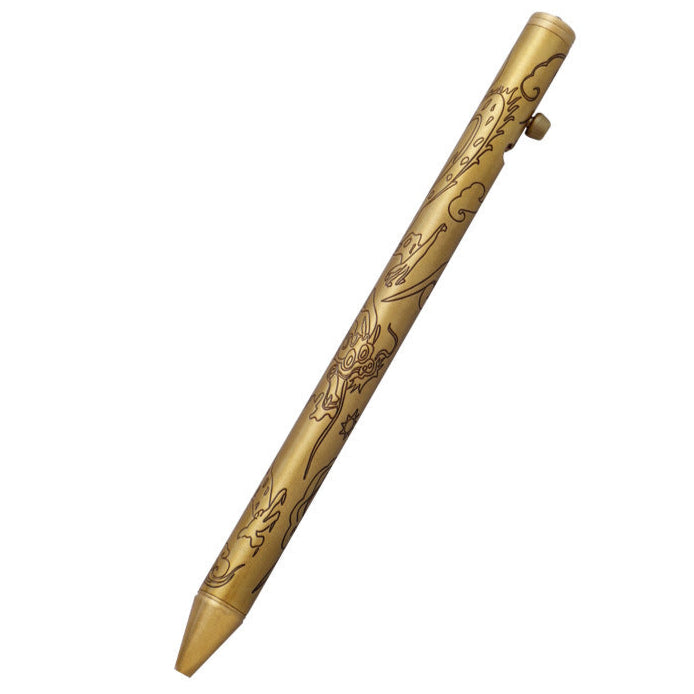 Brass carved multifunctional signature pen, button switch ballpoint pen