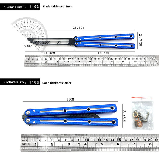 Integrated Aviation Aluminum 440 Blade Fancy Butterfly Practice Knife Blue SF254