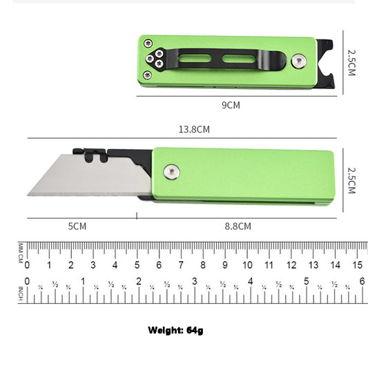 Utility Knife With Aluminum Alloy Handle, Multifunctional EDC Tool, With 5 SK5 Alloy Blades