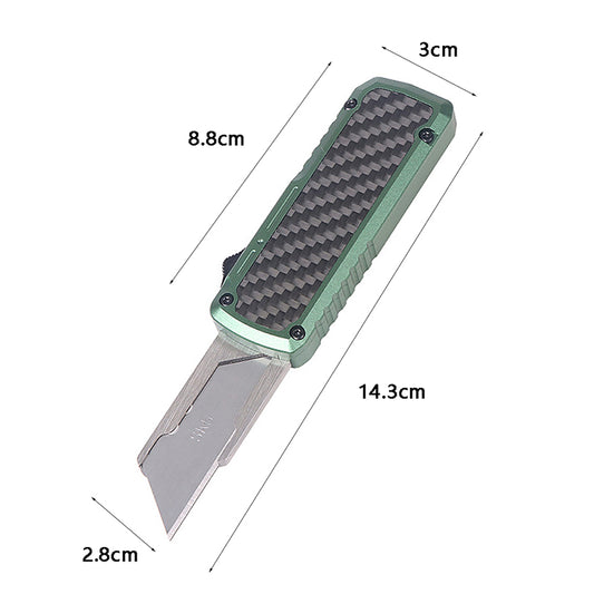 Aluminum Alloy Utility Knife With Carbon Fiber Inlay Green Handle Includes 5 SK5 Blades