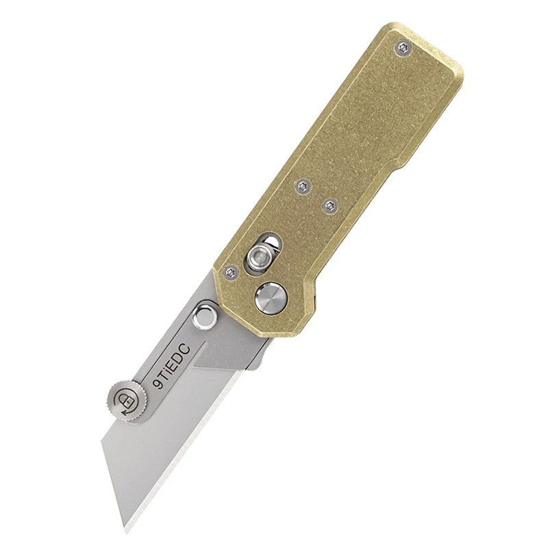 Utility Knife with Brass Handle, Outdoor EDC Folding Wallpaper Knife with 10 Blades