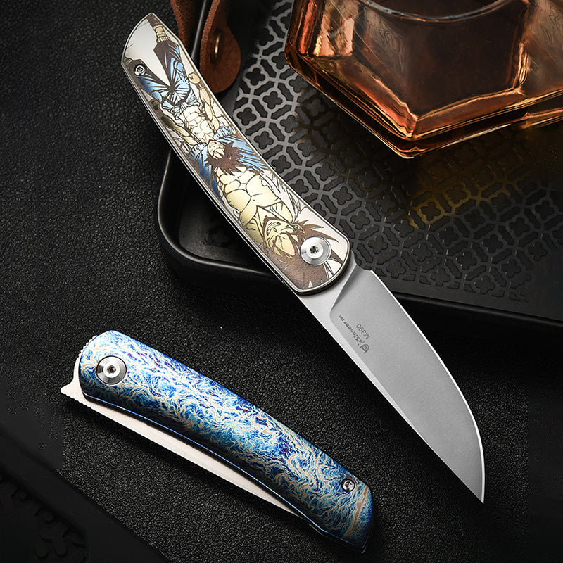Titanium Alloy Folding Knife M390 Blade Material Outdoor Portable EDC Tool Blue Lightning Type
