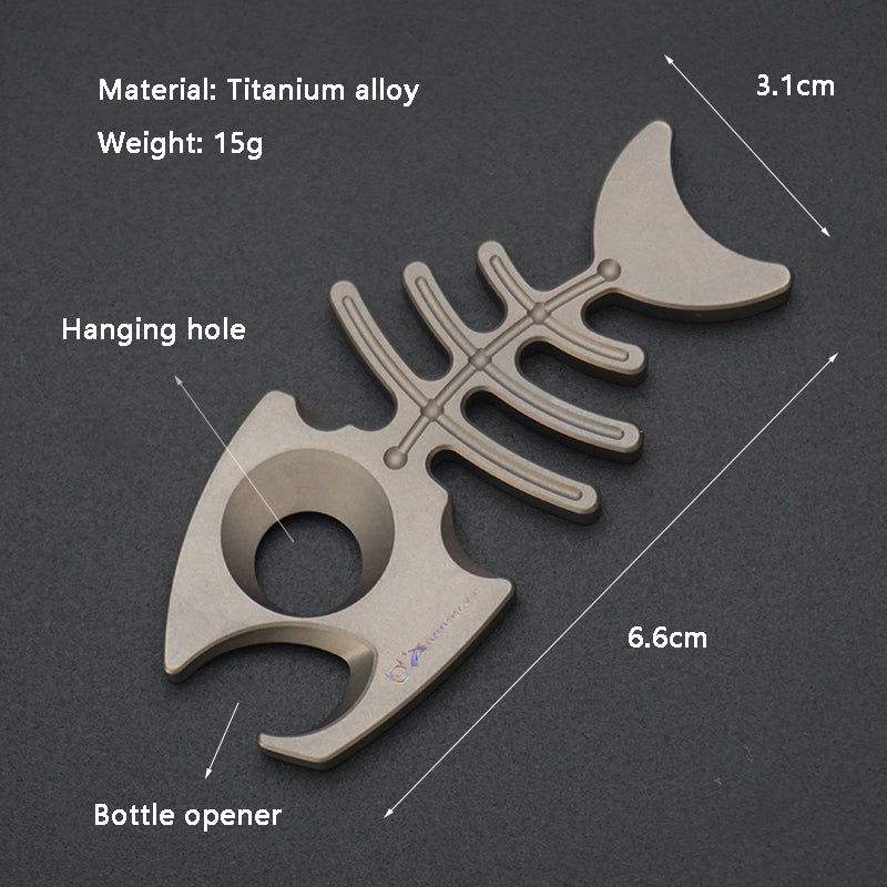 Multifunctional Titanium Alloy Fishbone Crowbar Outdoor EDC Tool Portable Bottle Opener Keychain Pendant