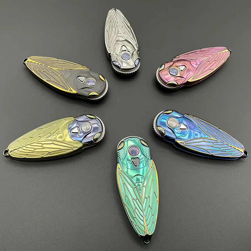 Rike Knife Titanium Alloy Folding Knife M390 Steel Blade Cicada Design EDC Pocket Knife With Necklace Hole(Green)