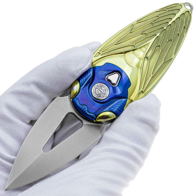 Rike Knife Golden Titanium Alloy Folding Knife M390 Steel Knife Cicada Design EDC Pocket Knife With Necklace Hole