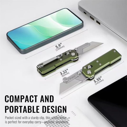 9Ti EDC Aluminum Alloy Utility Knife With Green Handle With 10 Blades Suitable For EDC And Outdoor Use
