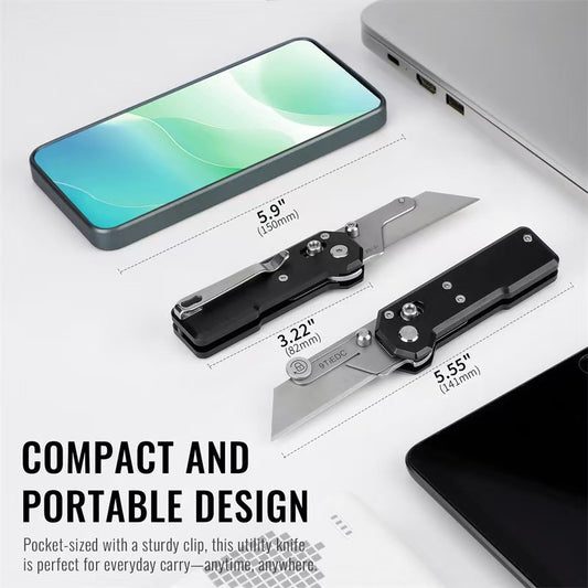 9Ti EDC Aluminum Alloy Utility Knife With Green Handle With 10 Blades Suitable For EDC And Outdoor Use