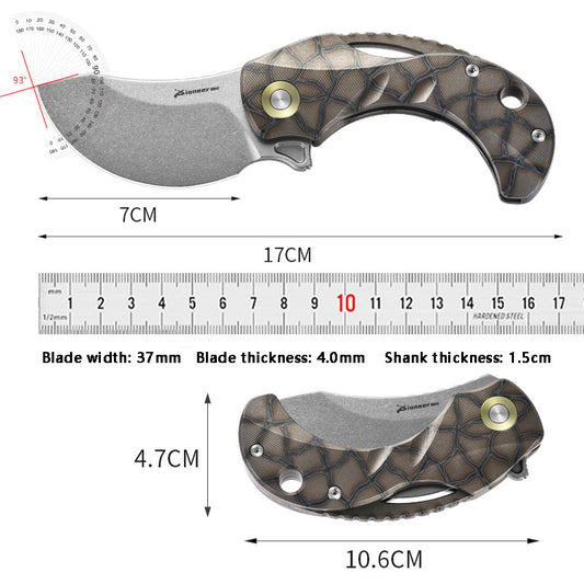 Unique Heat-Treated Titanium Folding Knife 14C28N Blade Rustproof Pocket Tool