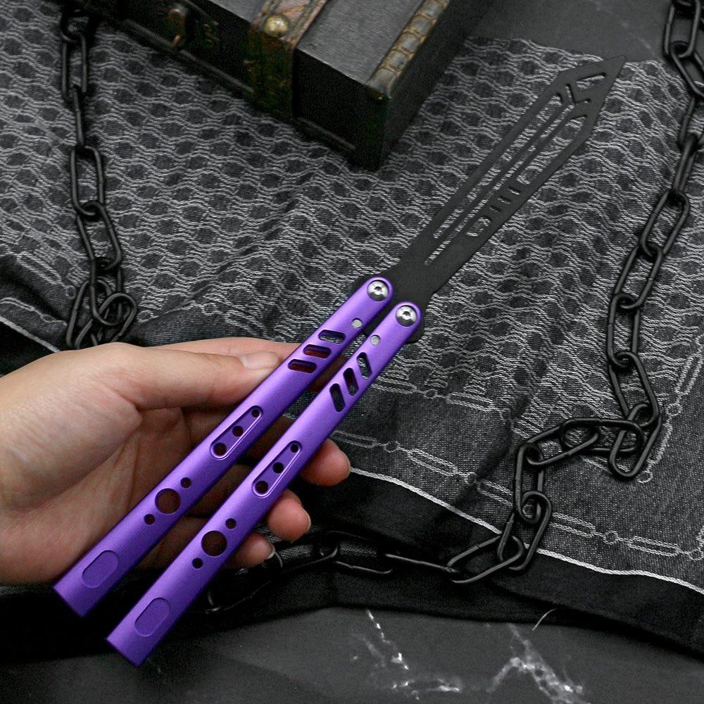 MANCOPE Aluminum 6061-T6 Handle 440C Blade Balisong Butterfly Trainer Purple SF2023