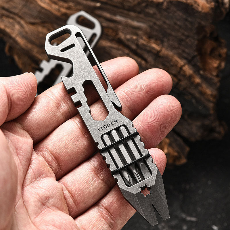 Multifunctional titanium alloy crowbar EDC portable tool with bottle opener, multi-specification screws, bicycle wheel adjustment
