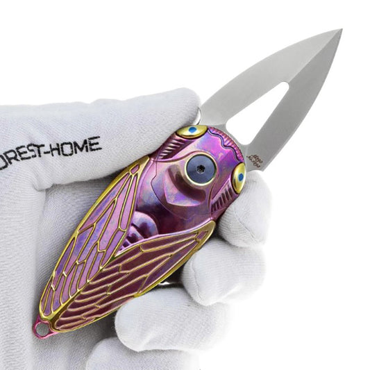 Rike Knife Titanium Alloy Folding Knife M390 Steel Blade Cicada Design EDC Pocket Knife With Necklace Hole Durable Daily Carry Tool(Pink)