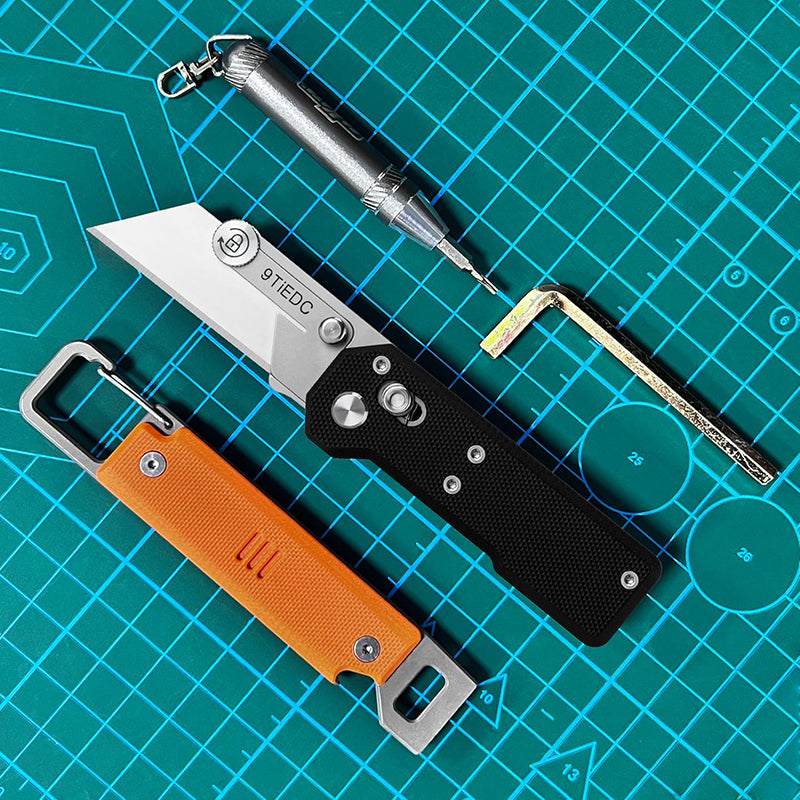 9Ti EDC Black G10 Handle Utility Knife with 10 Blades, Suitable for EDC and Outdoor Use