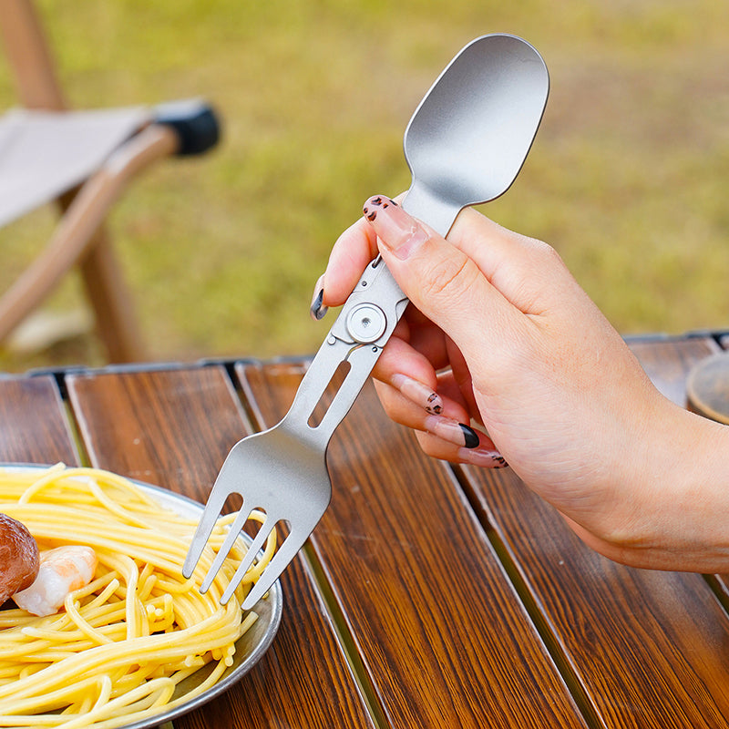 Pure Titanium 2-In-1 Fork Spoon, Portable Outdoor Camping Tableware