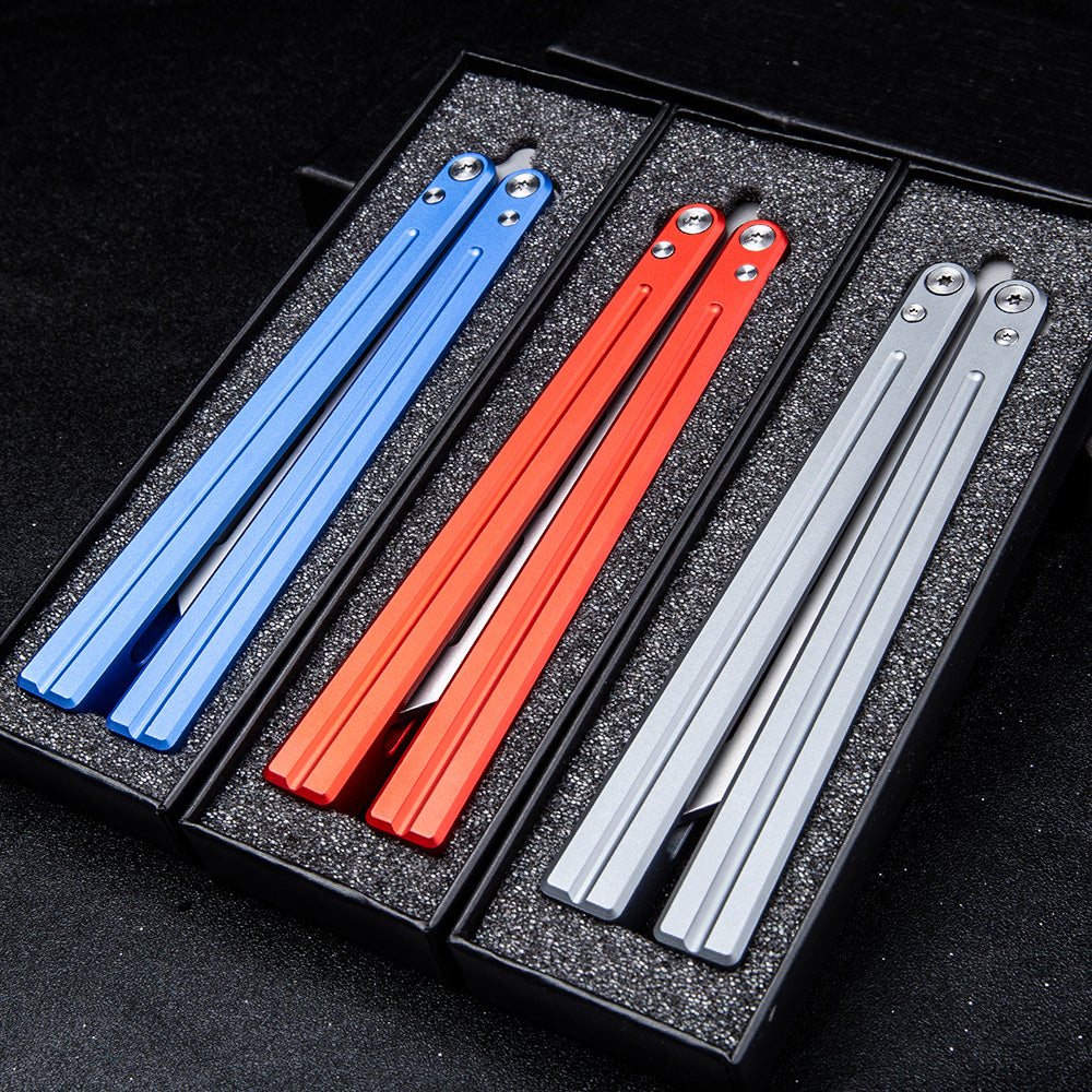 MANCOPE Aluminum Handle Stainless Steel Blade Balisong Butterfly Trainer Grey HDD-01
