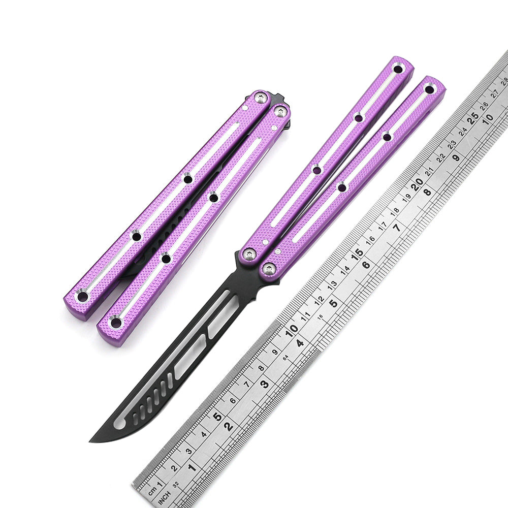 Aviation Aluminum 440 Blade Fancy Butterfly Practice Knife Purple SF251