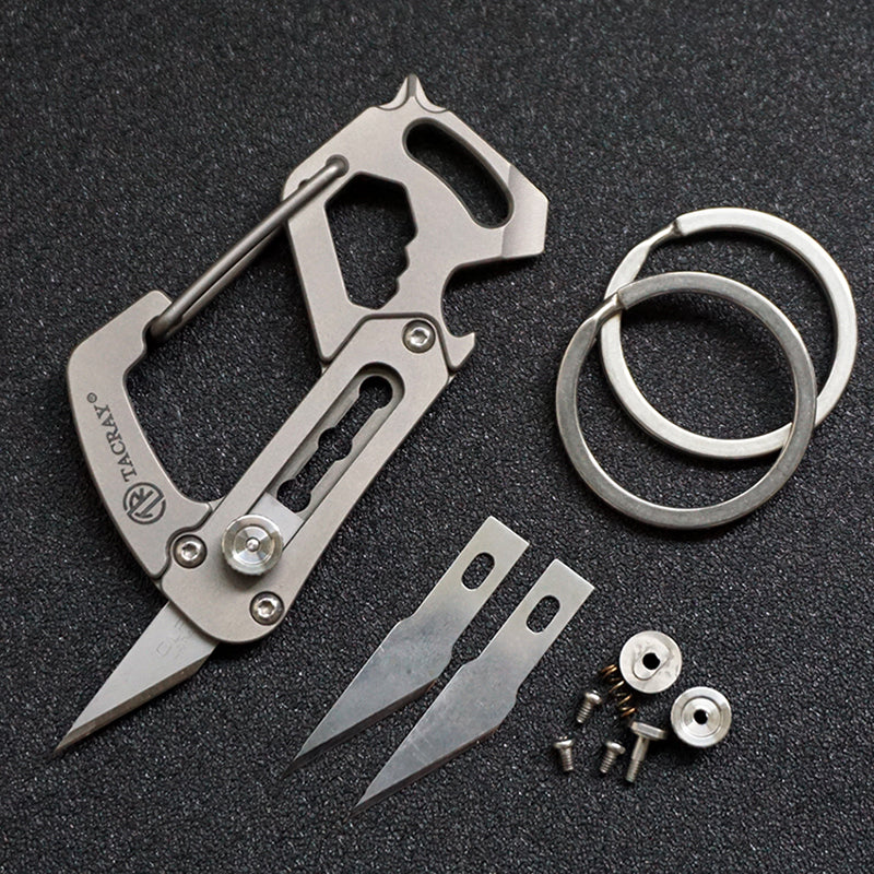 TACRAY Multifunction Carabiner Titanium Keychain With Utility Knife GK1701