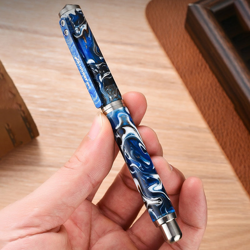 Blue Resin Titanium Alloy Multifunctional Tactical Pen, Portable EDC Massage Signature Pen