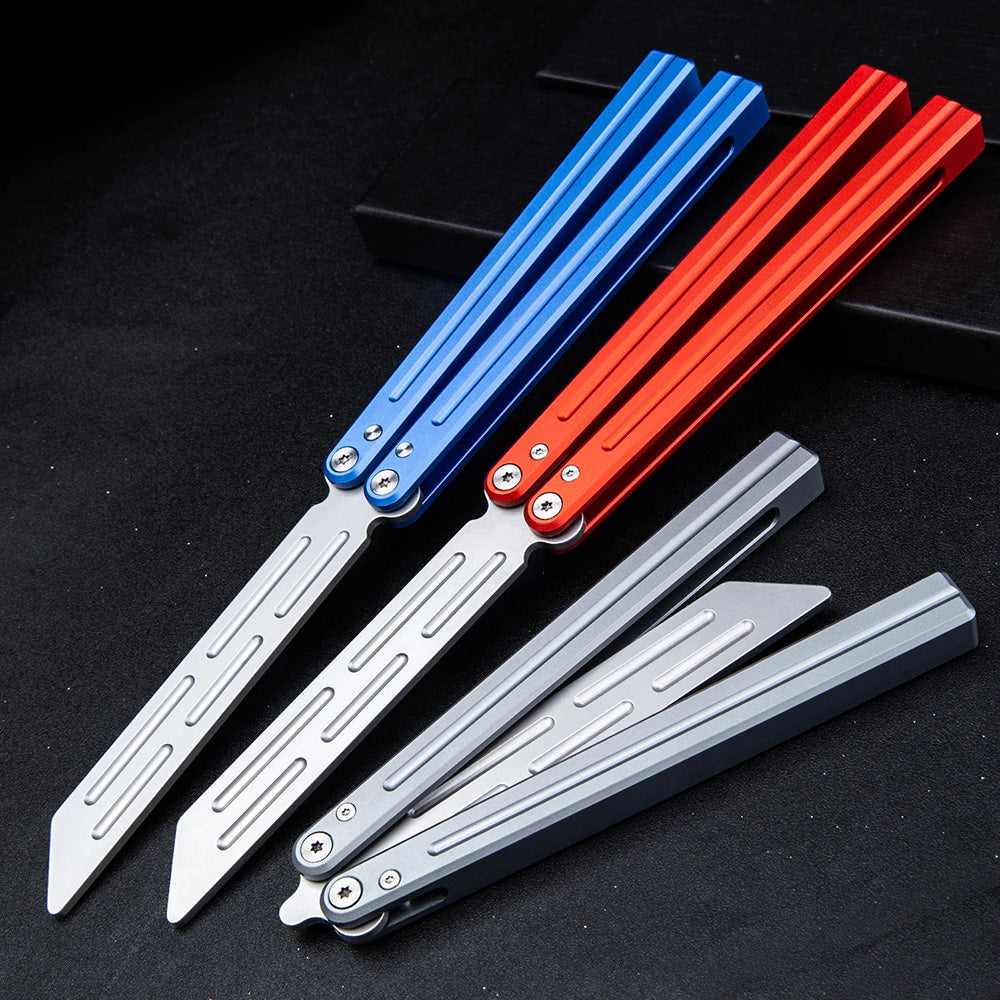 MANCOPE Aluminum Handle Stainless Steel Blade Balisong Butterfly Trainer Blue HDD-01