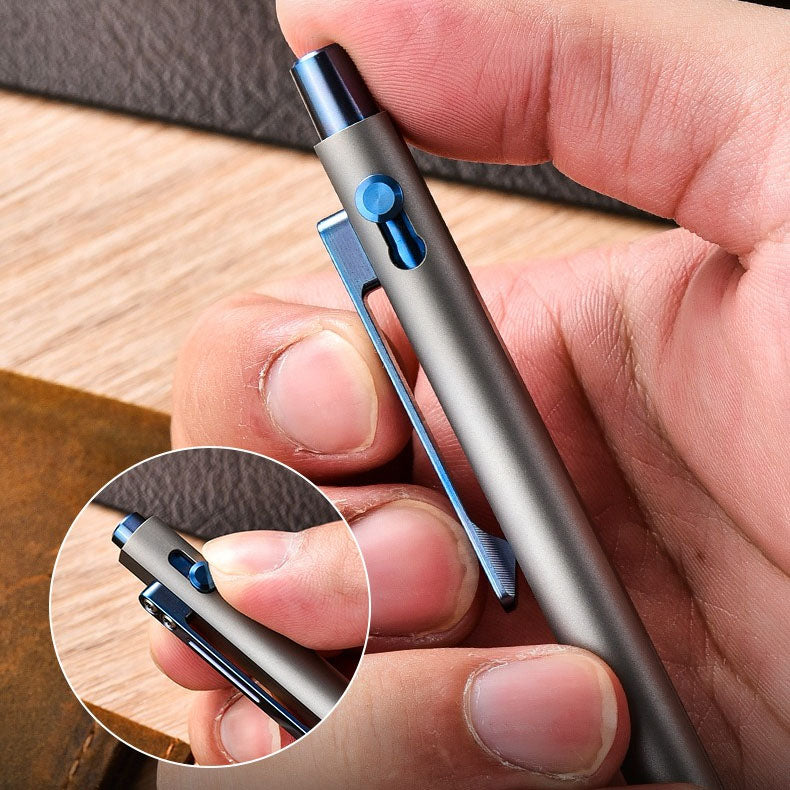 Titanium alloy ballpoint pen, push-type switch, portable stationery