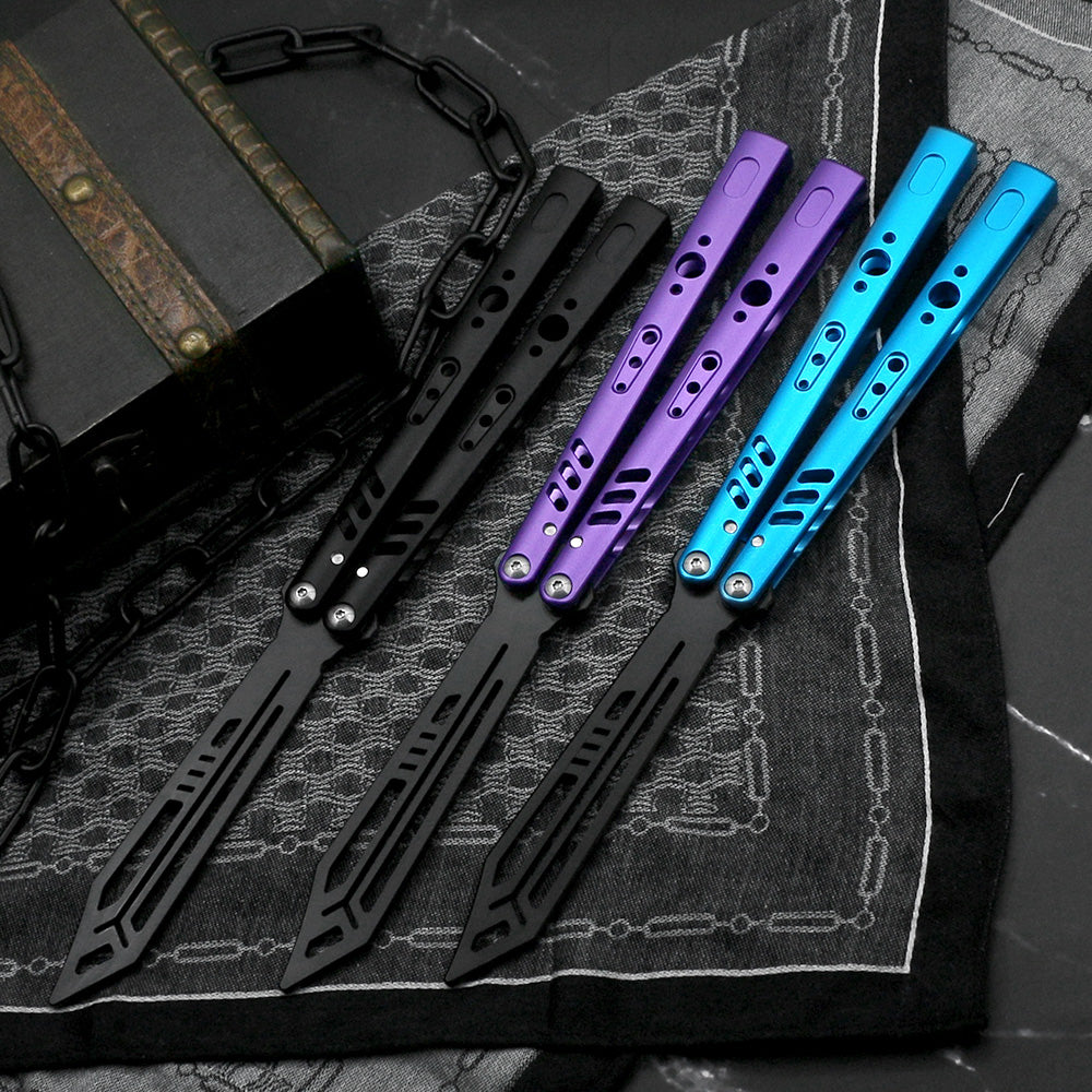 MANCOPE Aluminum 6061-T6 Handle 440C Blade Balisong Butterfly Trainer Purple SF2023