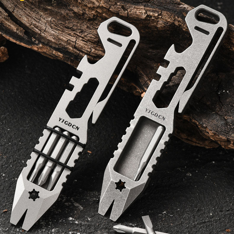 Multifunctional titanium alloy crowbar EDC portable tool with bottle opener, multi-specification screws, bicycle wheel adjustment