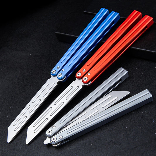 MANCOPE Aluminum Handle Stainless Steel Blade Balisong Butterfly Trainer Red HDD-01