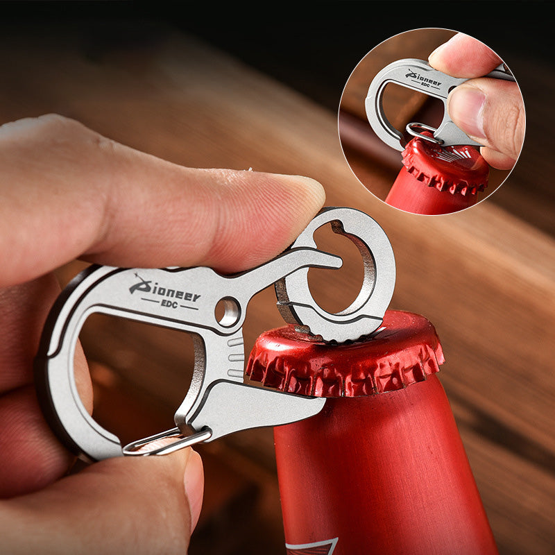 Titanium alloy multifunctional keychain, EDC pendant, with bottle opener