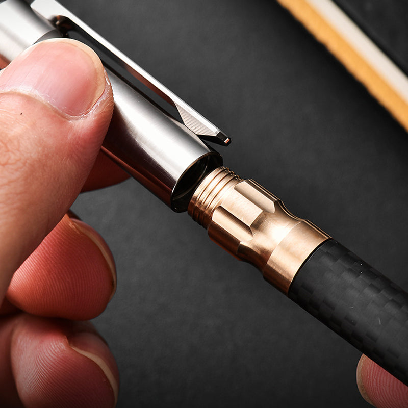Tactical Pen Brass Pen With Carbon Elements / Gift Ballpoint Pen, Titanium Pen Yellow-Black