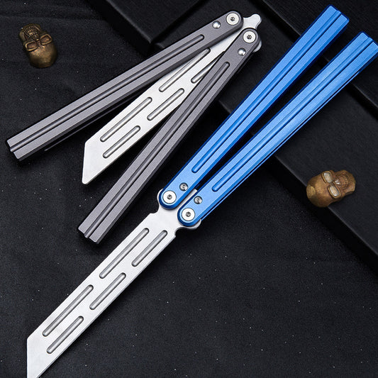 MANCOPE Aluminum Handle Stainless Steel Blade Balisong Butterfly Trainer Grey HDD-01