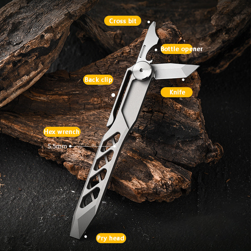 Multifunctional Titanium Alloy Crowbar Tool With Knife, Screwdriver, Bottle Opener | EDC & Outdoor Use
