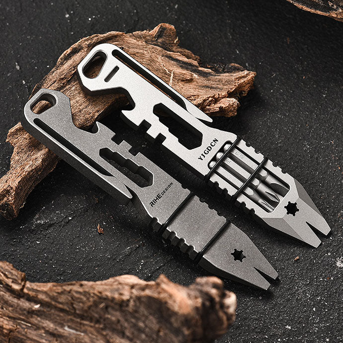 Multifunctional titanium alloy crowbar EDC portable tool with bottle opener, multi-specification screws, bicycle wheel adjustment
