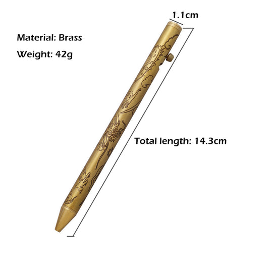 Brass carved multifunctional signature pen, button switch ballpoint pen