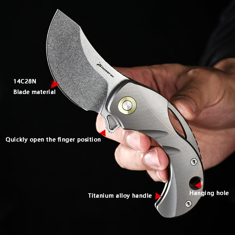 Stone Washing Titanium Alloy Folding Knife 14C28N High Hardness Blade EDC Tool
