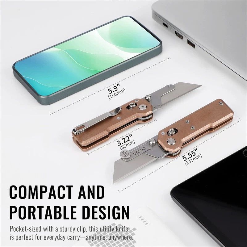 Utility Knife With Copper Handle, Portable EDC Outdoor Folding Wallpaper Knife With 10 Blades