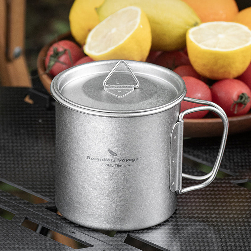 Pure Titanium Mug With Handle And Lid, Outdoor Camping Portable Coffee Tea Cup