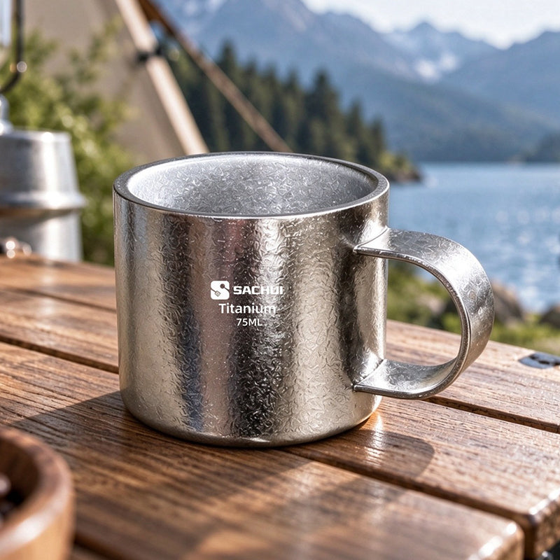 Pure Titanium Water Cup 75Ml Double-Layer Anti-Scalding Tea Cup With Handle Outdoor Coffee Cup