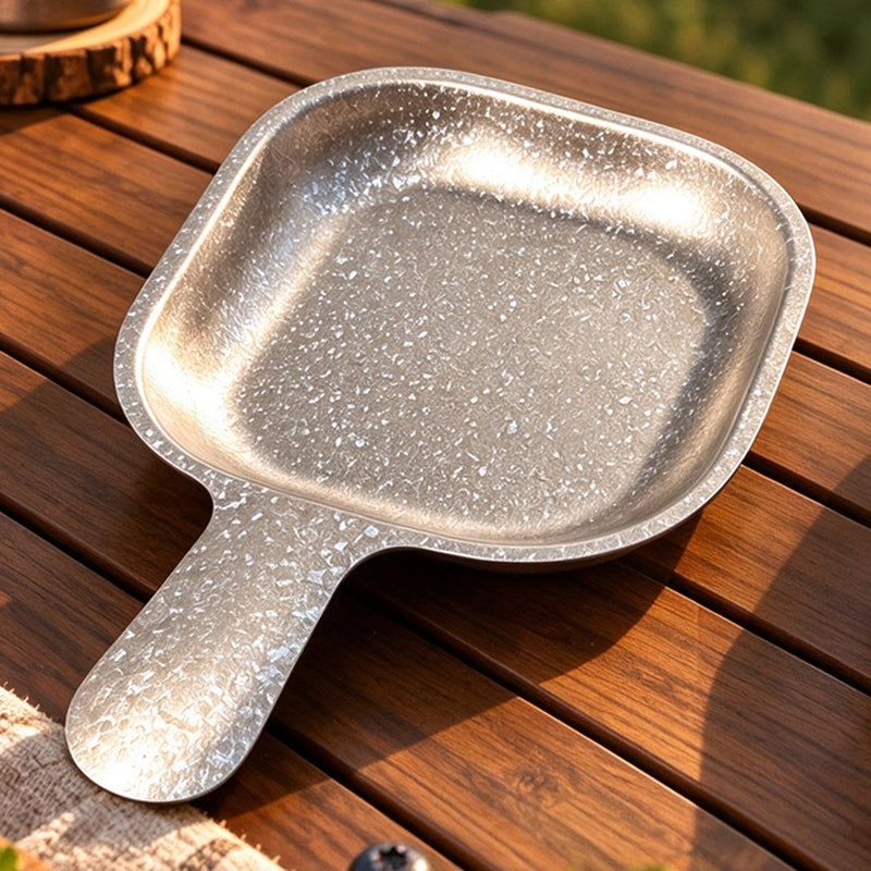 Pure Titanium Dinner Plate With Handle, Large Portable Outdoor Camping Steak Plate