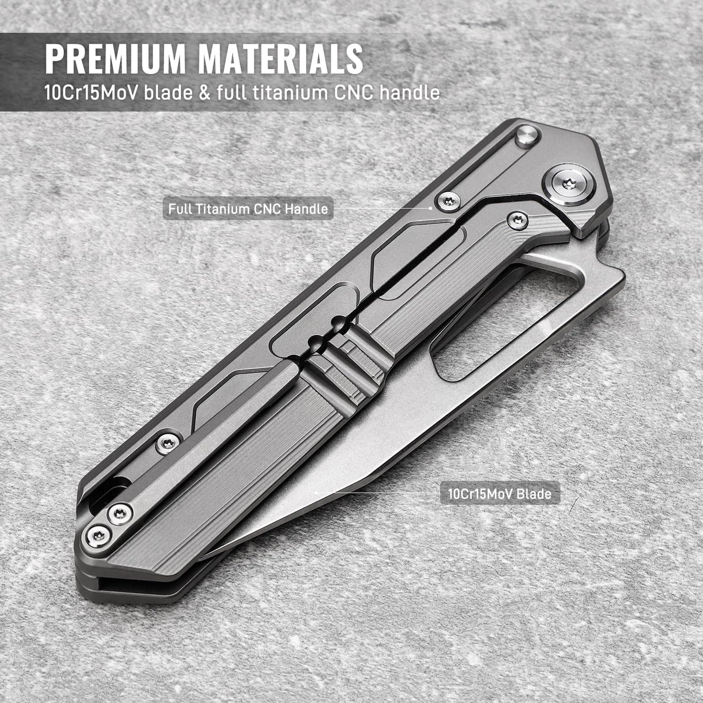 TACRAY Gray Titanium Alloy Handle EDC Folding Knife - 10Cr15MoV Blade For Outdoor Camping & Everyday Carry