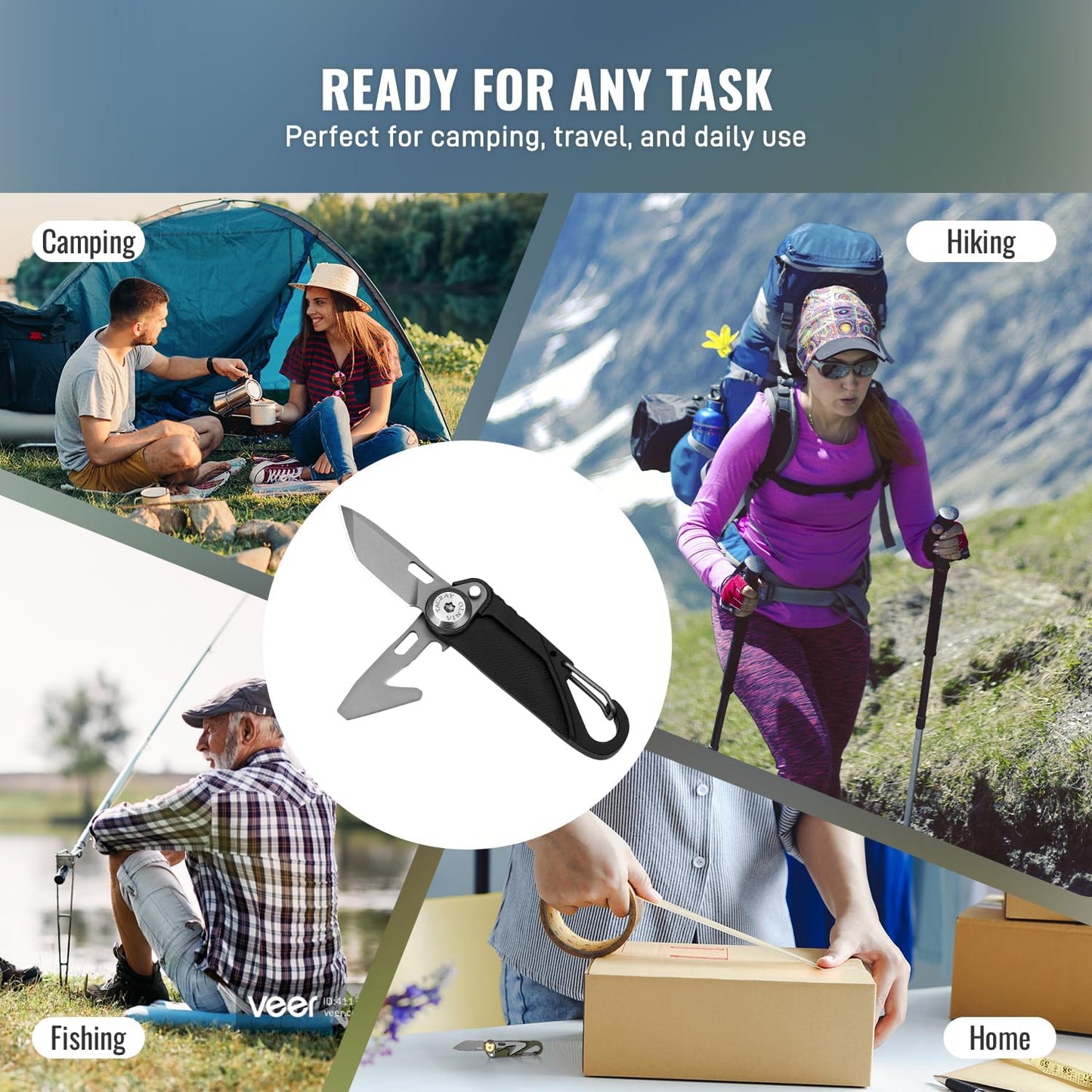 TACRAY Vinto Black Multifunctional Folding Knife EDC Hanging Buckle With Bottle Opener For Outdoor Camping