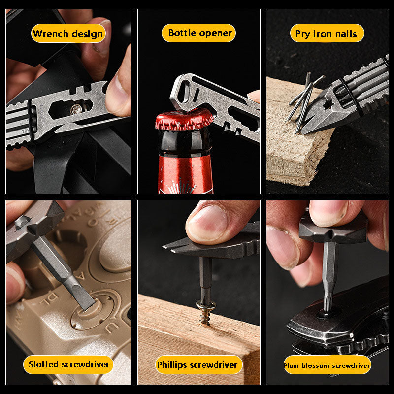 Multifunctional titanium alloy crowbar EDC portable tool with bottle opener, multi-specification screws, bicycle wheel adjustment