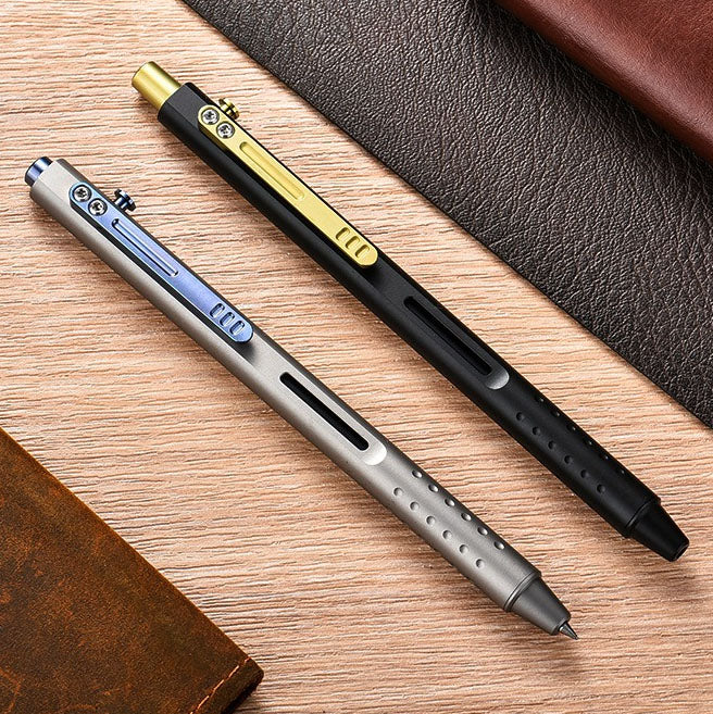 Titanium alloy ballpoint pen, push-type switch, portable stationery