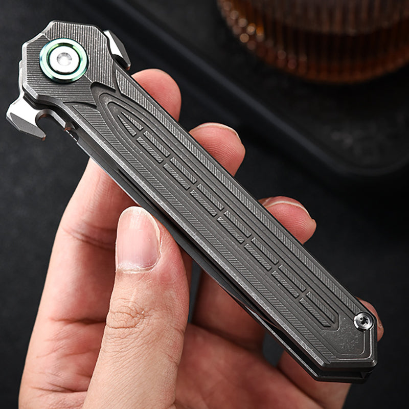 D2 Steel Blade Titanium Alloy Handle Folding Knife Outdoor Daily Multitool