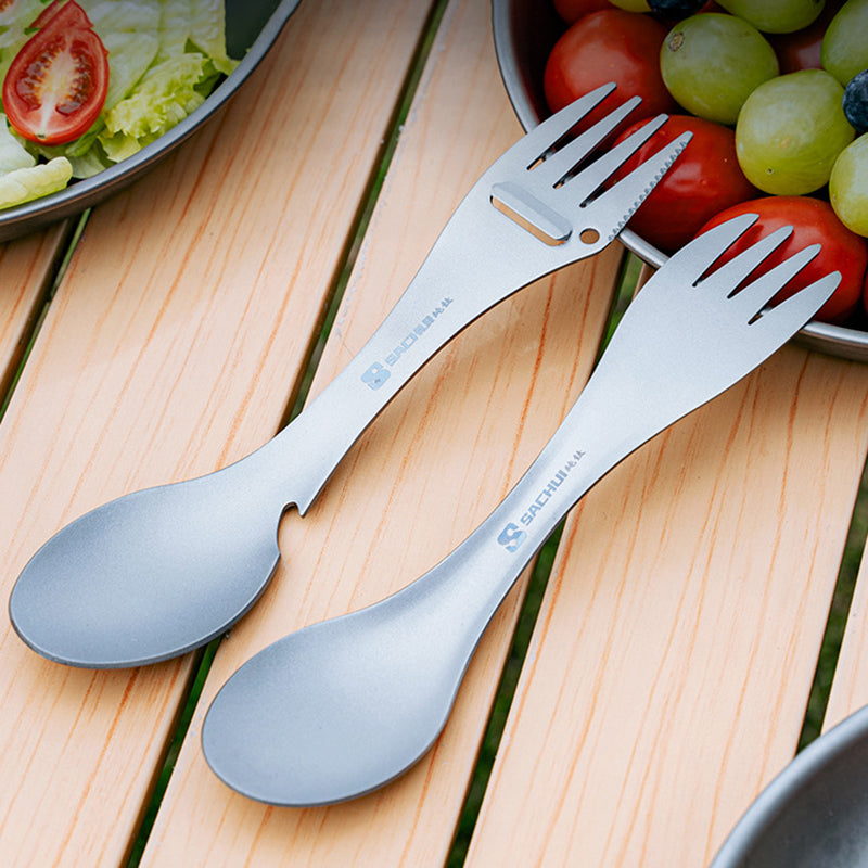 Pure Titanium Five-in-one Spoon Outdoor Camping Multifunctional Spoon Fork Dinner Knife Bottle Opener Integrated
