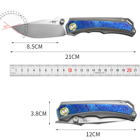 Titanium Alloy Folding Knife M390 Blade Material Titanium Horse Baked Blue Model Suitable For Outdoor EDC, Collection, Gift